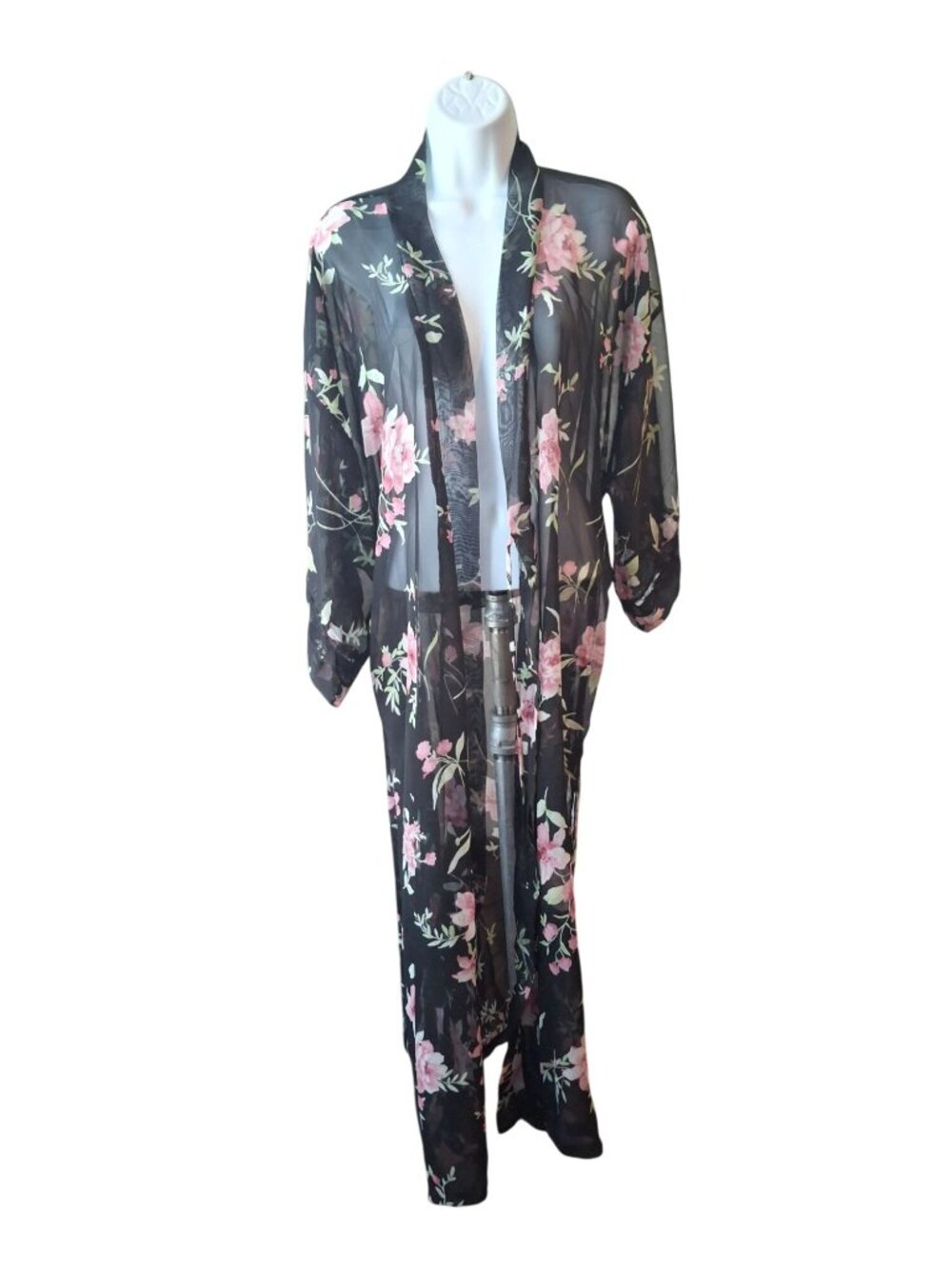 Delicates Sheer Floral Kimono One Size Duster Robe Cottagecore Boho Goth Chic